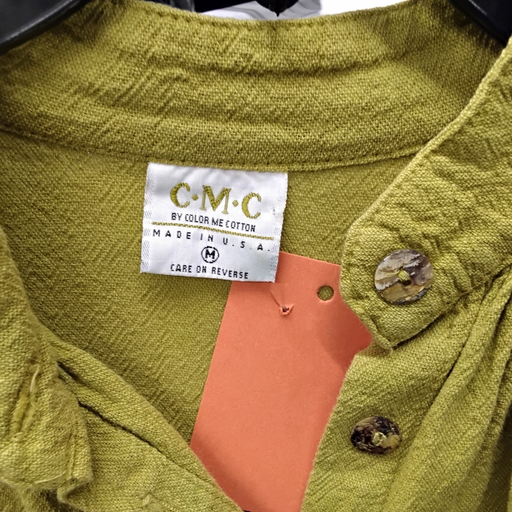 3908 Size Medium C. M. C. Women’s Olive Green Tunic Top with Black Graphic Hem - Picture 7 of 8